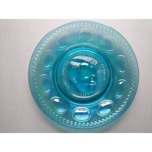 Carnival Glass Blue Sen Robert Frances Kennedy Embossed Plate Wheaton Glass 1968